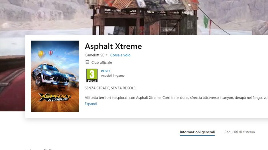 Asphalt Xtreme per Windows Phone e Windows 10