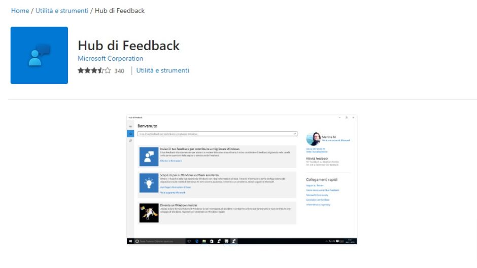 Feedback si aggiorna per Windows 10