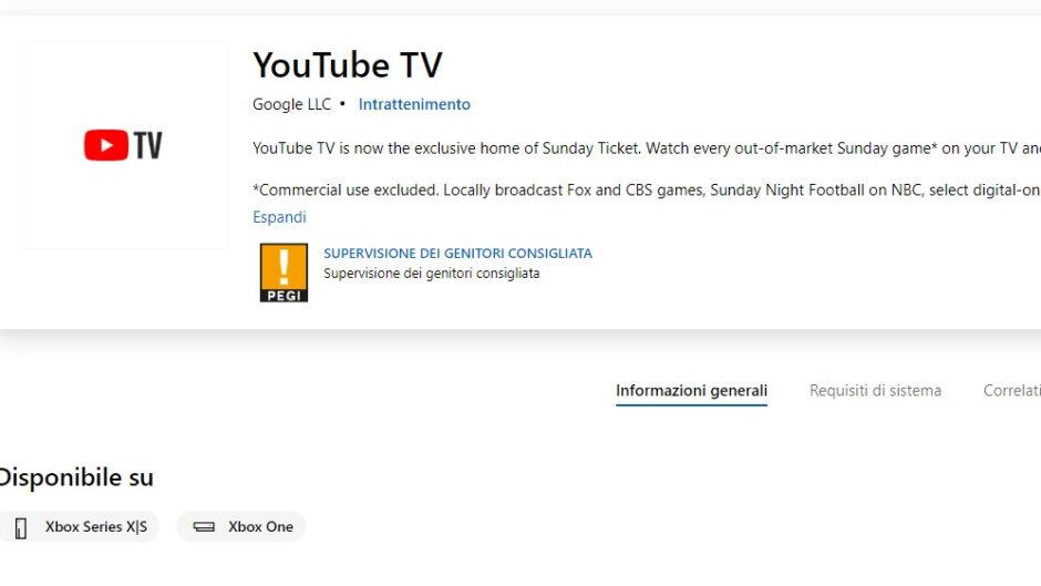 Google Youtube TV per Xbox