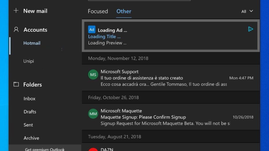 Microsoft al lavoro per introdurre banner pubblicitari all’interno dell’app Posta di Windows 10
